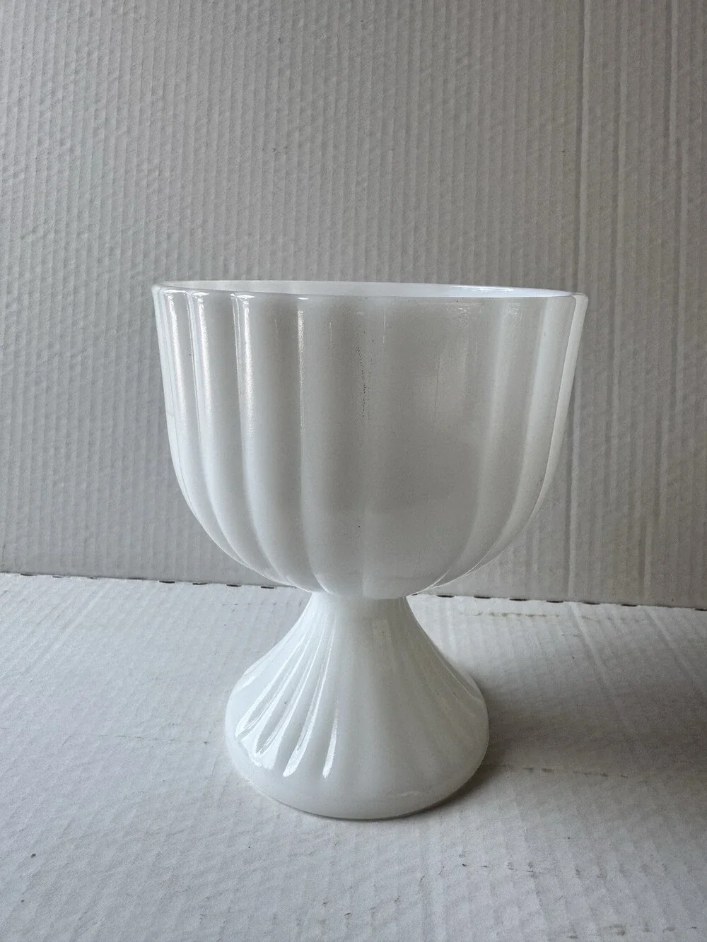 Vintage Milk Glass Ribbed Pedestal 6.5